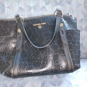 Michael Kors Black MK Embossed Shoulder Bag